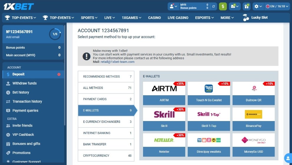 Deposit using e-wallets