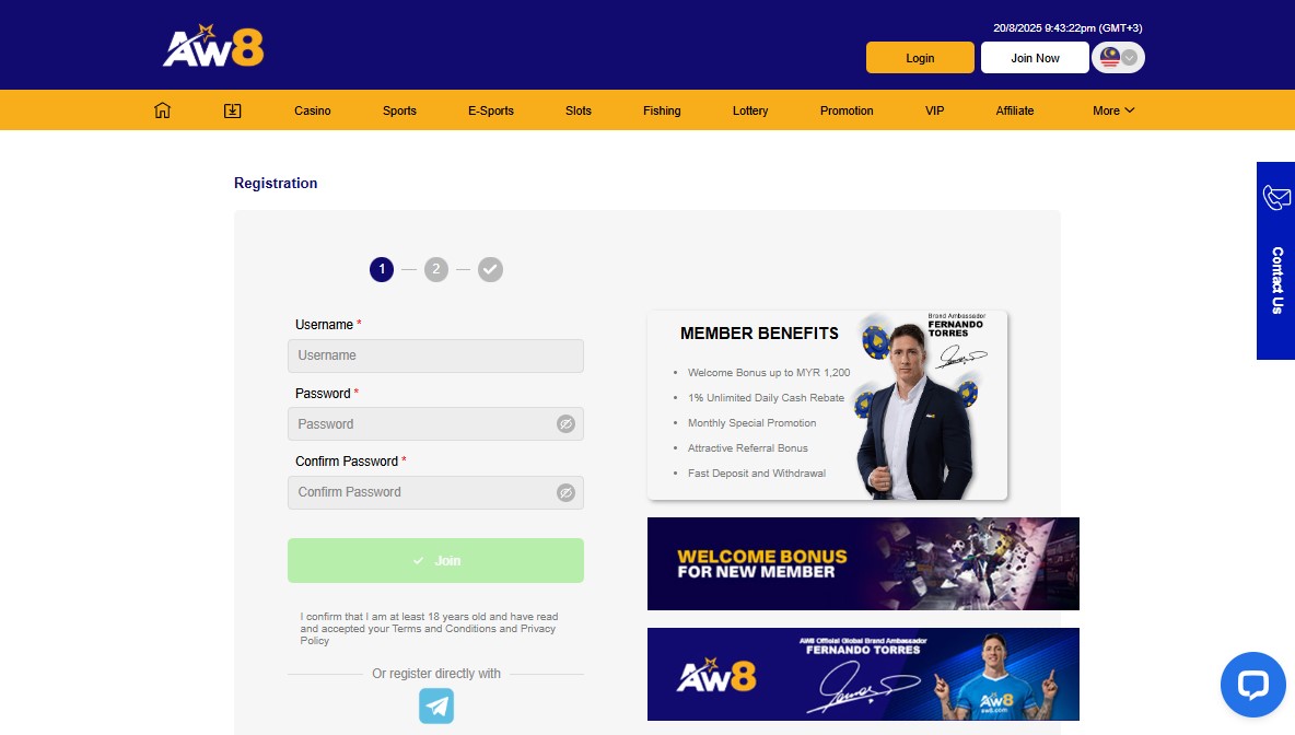 Registration page